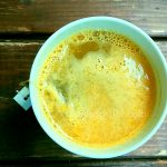 Hot orange juice with pulp and green tea
