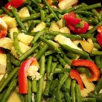 Sauteed green beans with red pepper and sweet potatoes