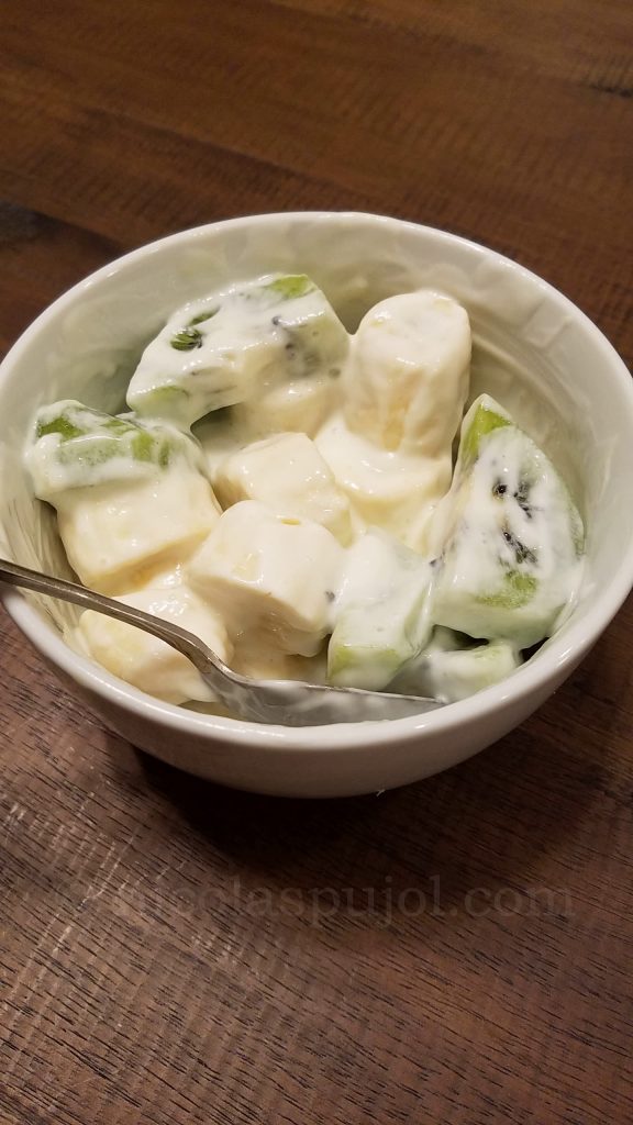 Natural plain yogurt with fresh kiwi and banana