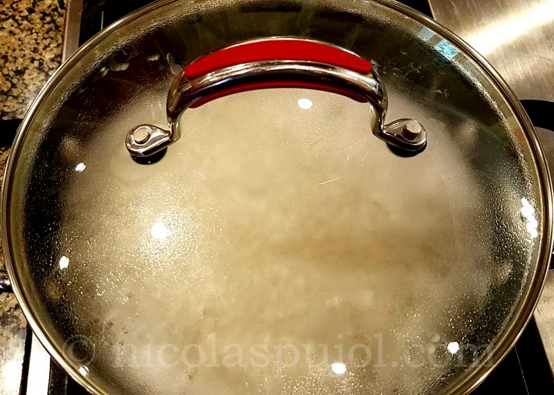 Sushi rice cooking on stove top