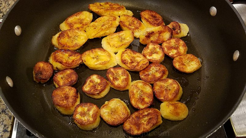 Fried planatos on the stove