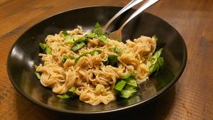 Gluten-free vegan pasta with garlic and olive oil