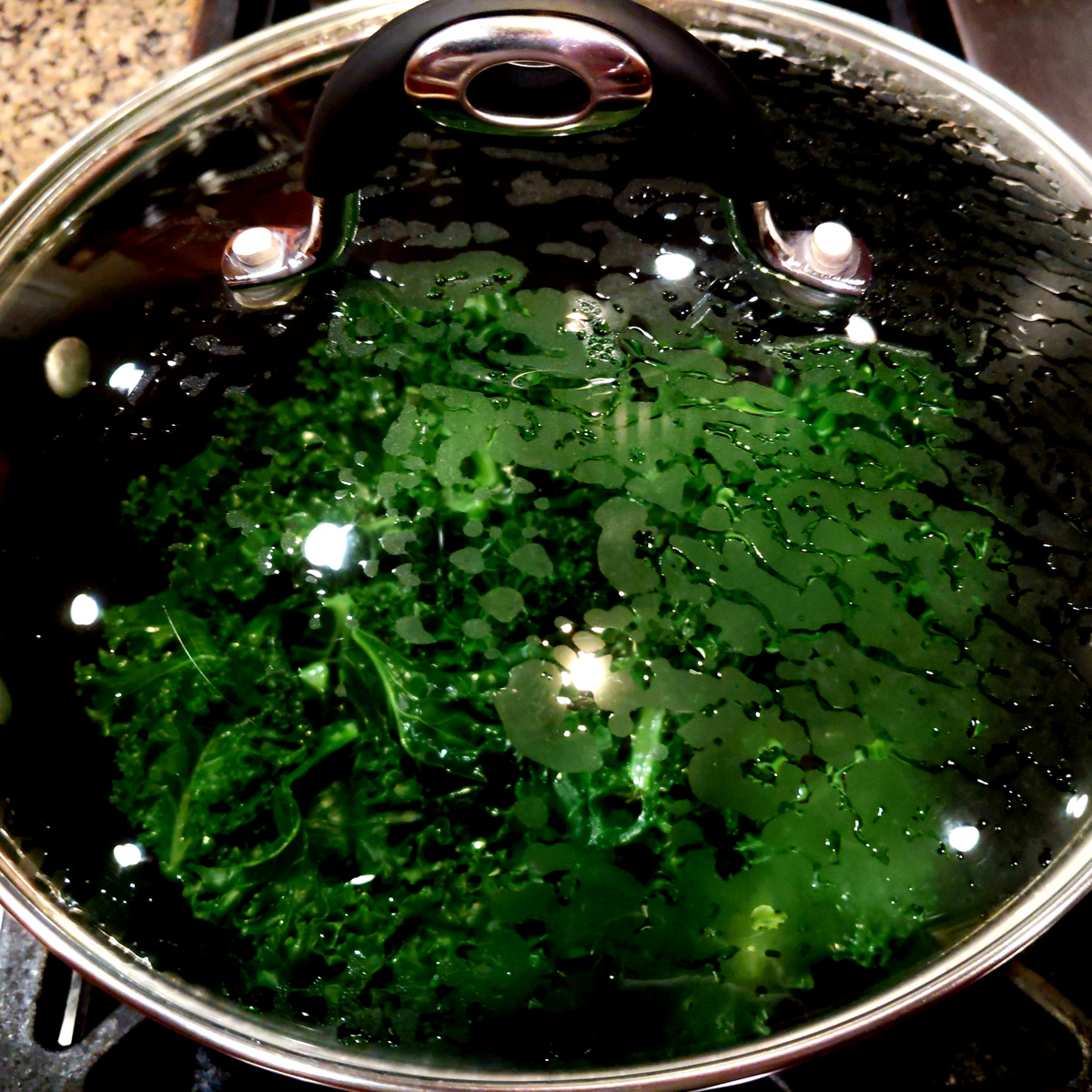 Cover the kale with a lid while cooking