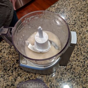 Mix aquafaba with garlic and salt