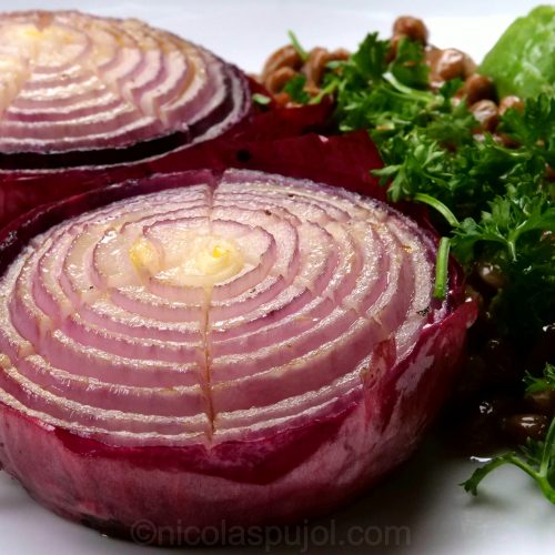 baked onion with olive oil