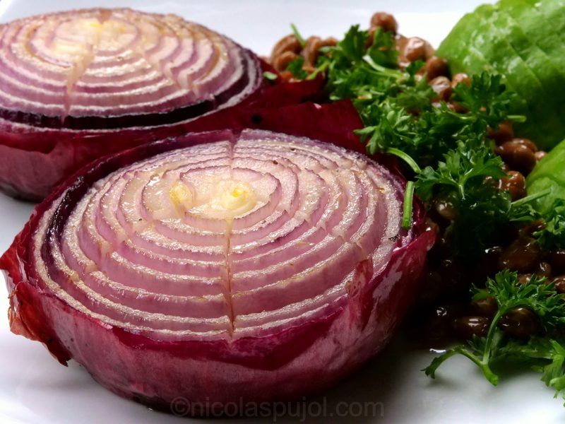 baked onion with olive oil