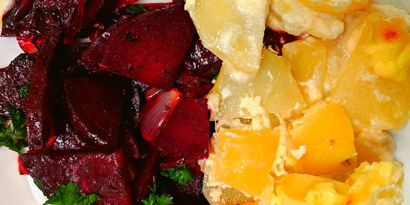 sauteed beets with gratin dauphinois