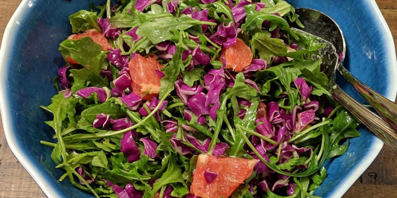 Arugula red cabbage grapefruit salad