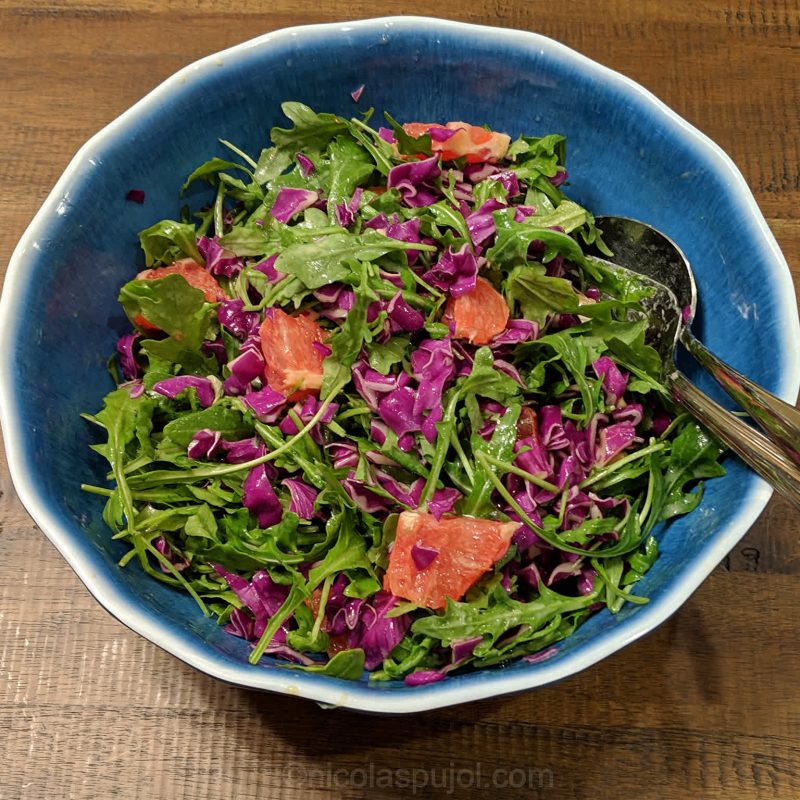 Arugula red cabbage grapefruit salad