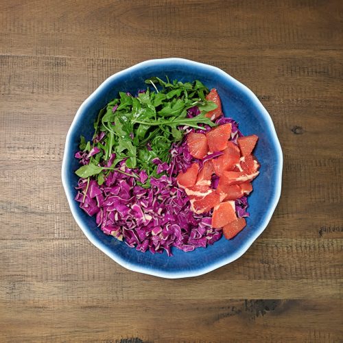 Arugula red cabbage grapefruit salad ingredients