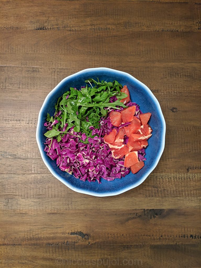 Arugula red cabbage grapefruit salad ingredients