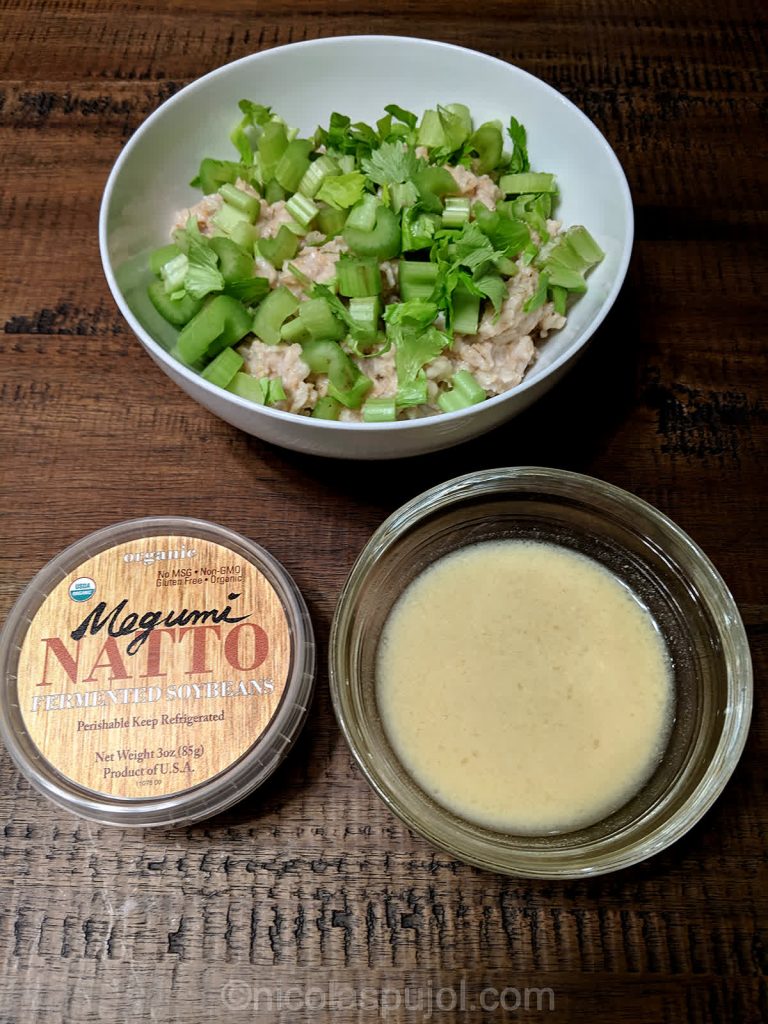 Celery, natto and a lime mustard dressing