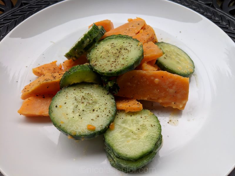 Cucumber sweet potato salad with light French dressing