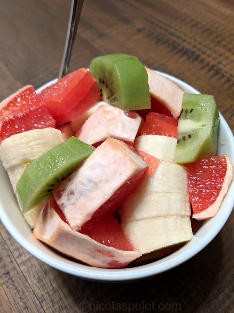 Fruit salad with grapefruit skin