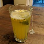 Hot lemon juice green tea with passion fruit drink