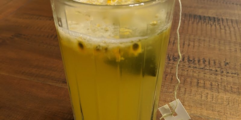 Hot lemon juice green tea with passion fruit drink