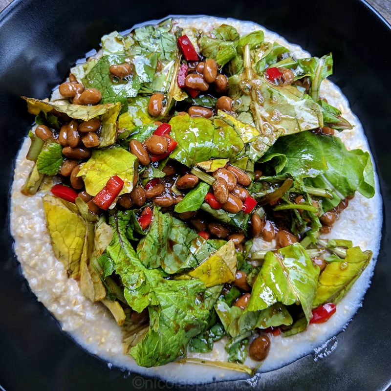 Natto salad in balsamic vinegar dressing