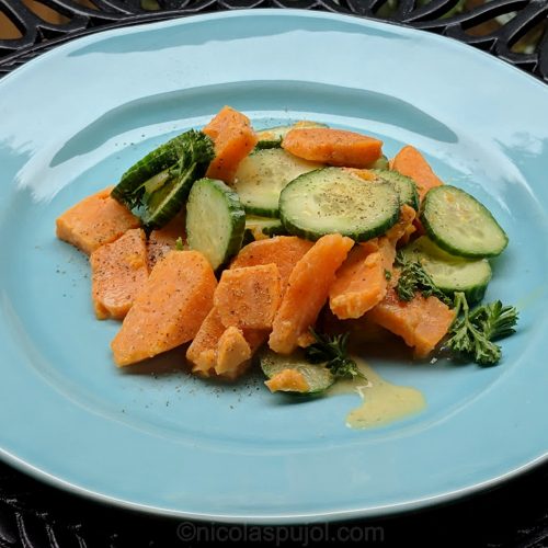 No-oil cucumber sweet potato salad