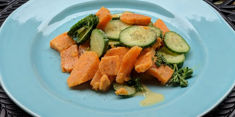 No-oil cucumber sweet potato salad