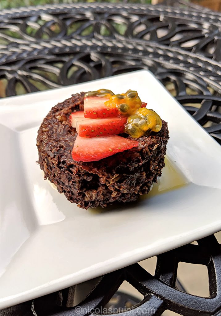 Oatmeal chocolate fruit cakes with strawberry, raisins