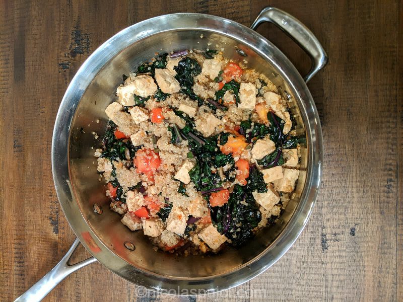 Seared tofu mushroom in quinoa kale spicy sauce