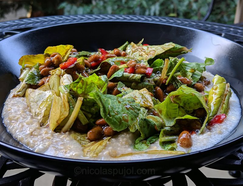 Spicy natto oatmeal salad