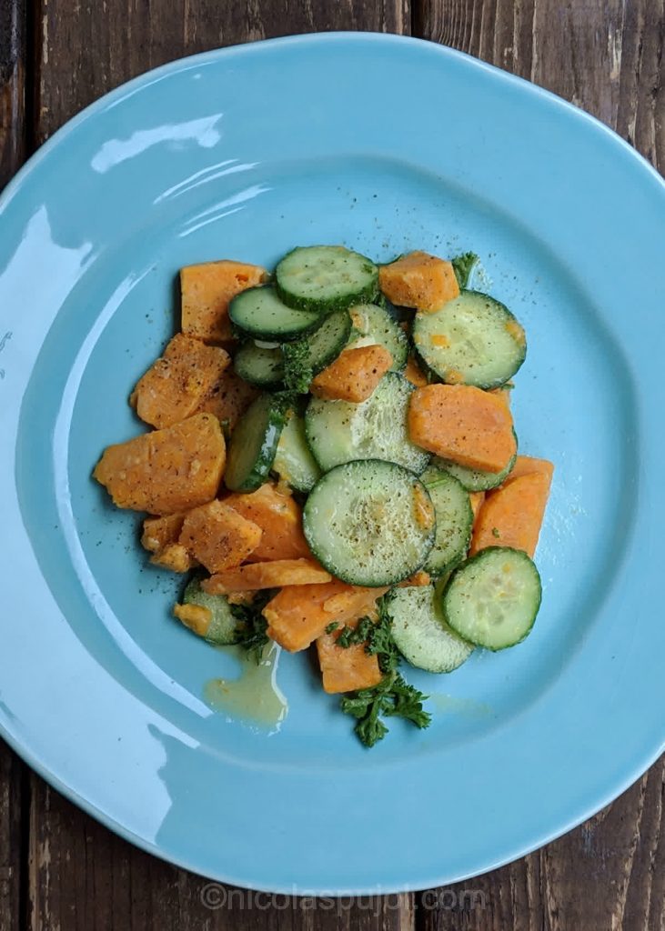 WFPBNO cucumber sweet potato salad