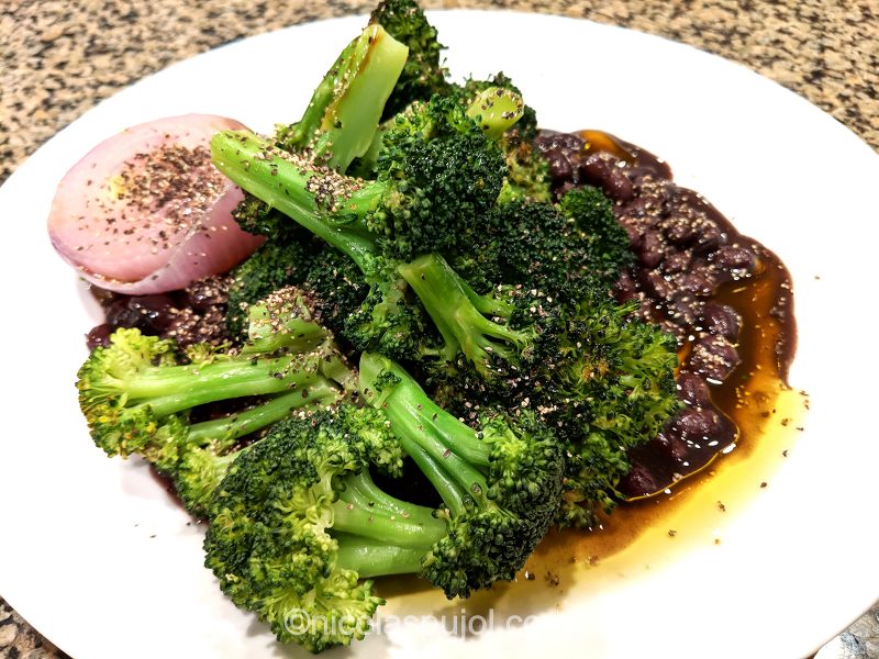 broccoli black beans with seared onion