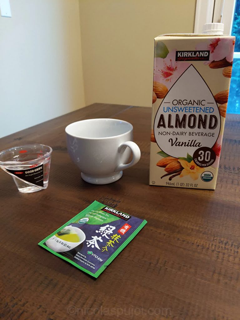 Hot almond milk with green tea ingredients