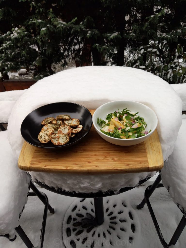 Nagaimo mountain potato appetizers served on snow