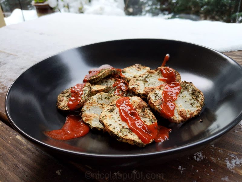 Spicy Japanese mountain potato fries with herbs