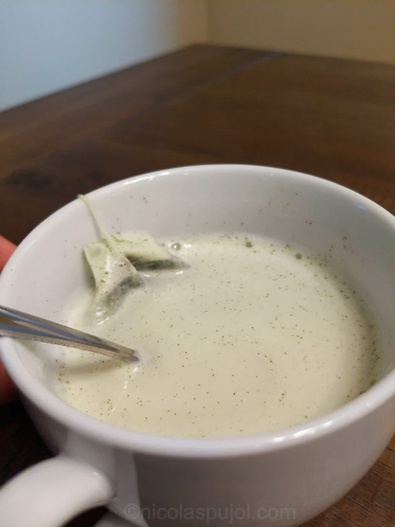 Vegan latte with plant milk and green tea