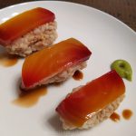 Vegan sushi with golden beets brown rice and soy sauce