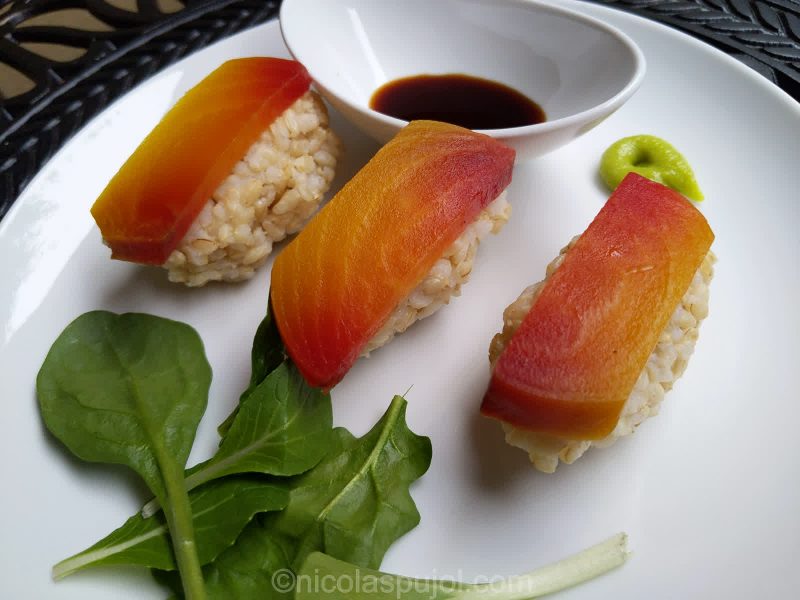 Vegetable sushi with beets and greens