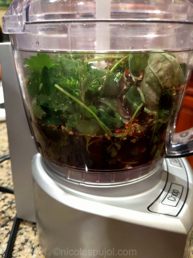 Chimichurri sauce without oil in the mixer