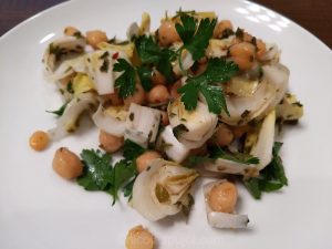 Endive garbanzo bean salad with chimichurri sauce without oil or salt