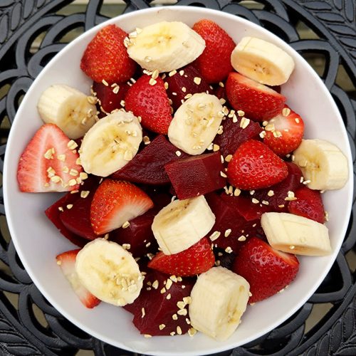 Beet, strawberry and banana fruit salad