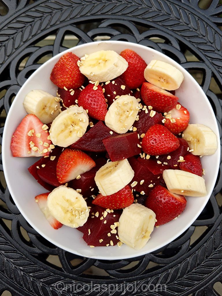 Beet, strawberry and banana fruit salad