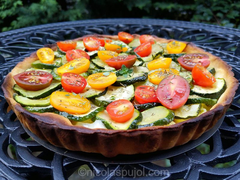 Homemade zucchini leek and tomato tart