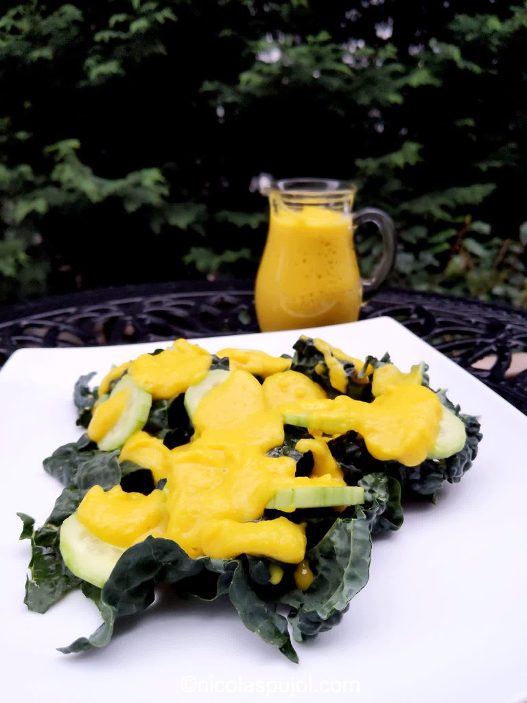 Kale cucumber salad with golden beet dressing