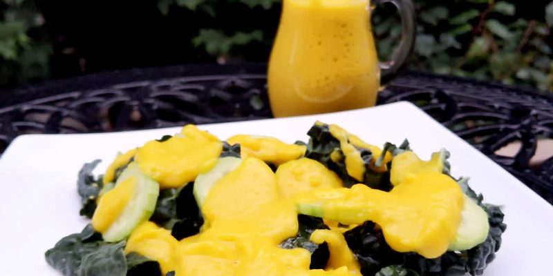 Kale cucumber salad with golden beet dressing