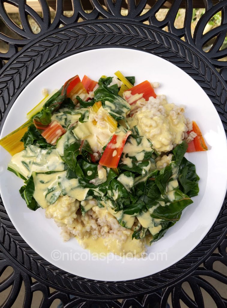 Oil-free spicy chard with barley-recipe