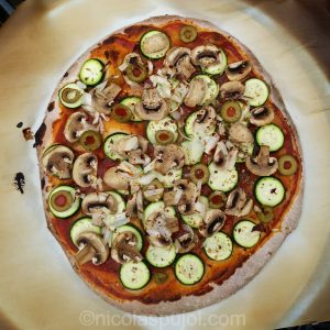 mushroom zucchini pizza baked in oven